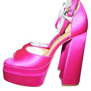 Shoe Dazzle Aimee Chunky Platform Block Ankle Strap Open Square Toe Heels 7.5